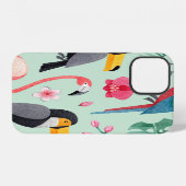 水彩画の熱帯の鳥や花のパターン iPhoneケース (裏面横)