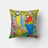 水彩画の熱帯コンゴウインコは枕をオウム返しします クッション (裏面)