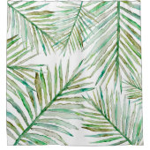 水彩画の熱帯シュロの葉 シャワーカーテン (正面)