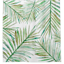 水彩画の熱帯シュロの葉 シャワーカーテン