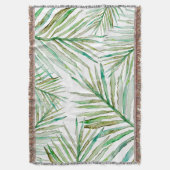 水彩画の熱帯シュロの葉 スローブランケット (正面縦)