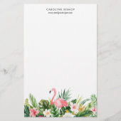 水彩画の熱帯フラミンゴの花柄Staionery 便箋 (正面)