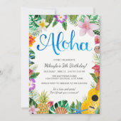 水彩画の熱帯ルアウ（ハワイ式宴会）の誕生会の招待 招待状 (正面)