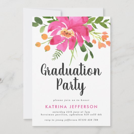 水彩画の熱帯地方の卒業パーティー 招待状 (正面)