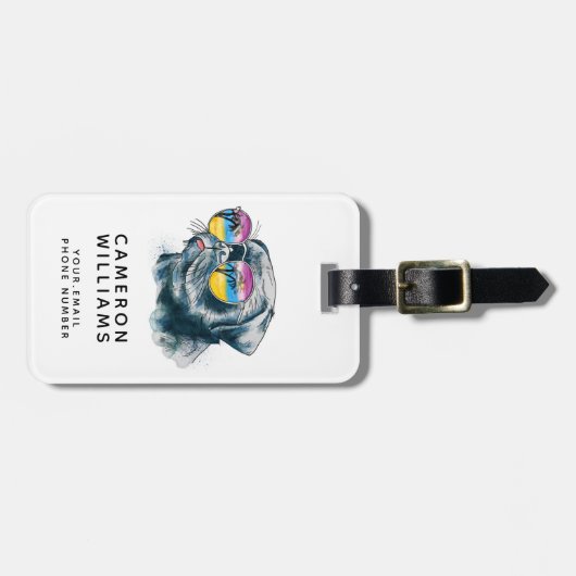 水彩画の熱帯子犬は|あなたの名前を加えます ラゲッジタグ (正面横)
