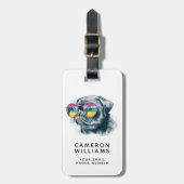 水彩画の熱帯子犬は|あなたの名前を加えます ラゲッジタグ (正面縦)