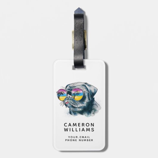 水彩画の熱帯子犬は|あなたの名前を加えます ラゲッジタグ (裏面縦)