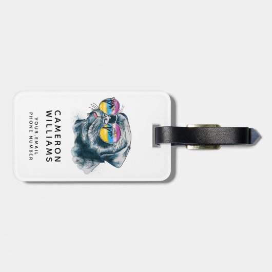 水彩画の熱帯子犬は|あなたの名前を加えます ラゲッジタグ (裏面横)