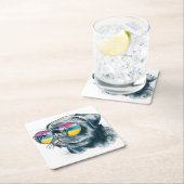 水彩画の熱帯子犬 スクエアペーパーコースター (インサイチュ)