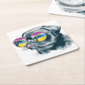 水彩画の熱帯子犬 スクエアペーパーコースター (アングル)