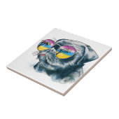 水彩画の熱帯子犬 タイル (側面)