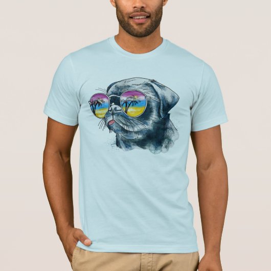 水彩画の熱帯子犬 Tシャツ (正面)