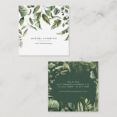 水彩画の熱帯植物の群葉のモダン スクエア名刺 (正面/裏面)