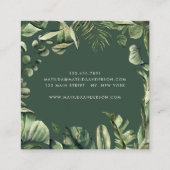 水彩画の熱帯植物の群葉のモダン スクエア名刺 (裏面)
