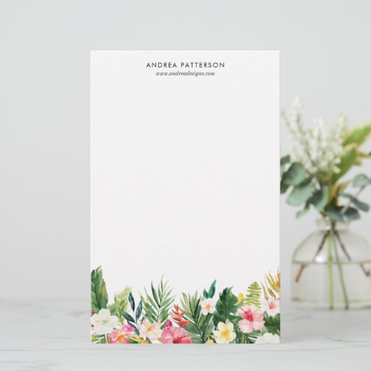 水彩画の熱帯花および葉の文房具 便箋 (スタンド正面)