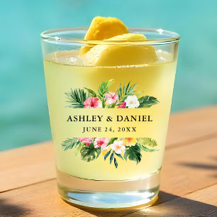 水彩画の熱帯花の結婚式 ショットグラス