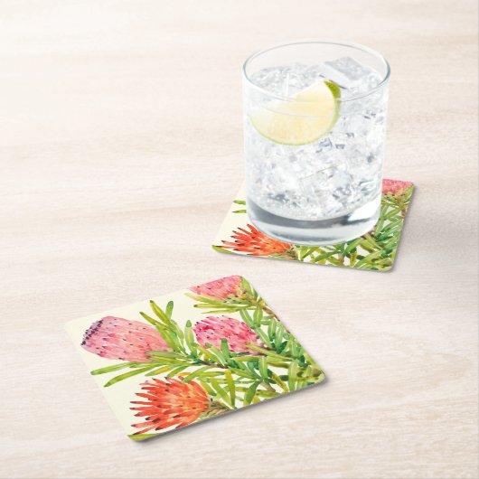 水彩画の熱帯花 スクエアペーパーコースター (インサイチュ)