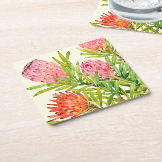 水彩画の熱帯花 スクエアペーパーコースター (アングル)