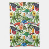 水彩画の熱帯鳥および群葉パターン キッチンタオル (縦)