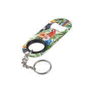 水彩画の熱帯鳥および群葉パターン キーホルダー栓抜き (裏面アングル)
