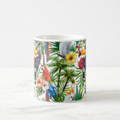 水彩画の熱帯鳥および群葉パターン コーヒーマグカップ (中央)