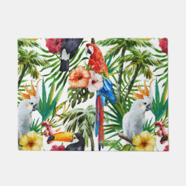 水彩画の熱帯鳥および群葉パターン ドアマット