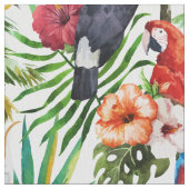 水彩画の熱帯鳥および群葉パターン ファブリック (クローズアップ)