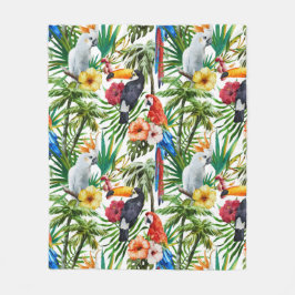 水彩画の熱帯鳥および群葉パターン フリースブランケット