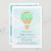 水彩画の熱気の気球のベビーシャワー 招待状 (正面/裏面)