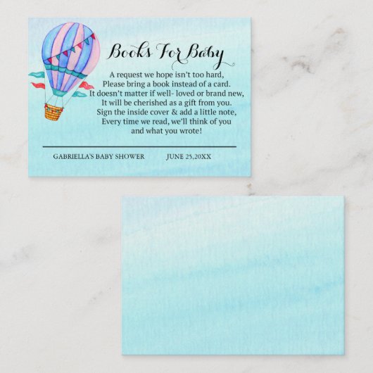 水彩画の熱気の気球の本の要求 エンクロージャーカード (正面/裏面)