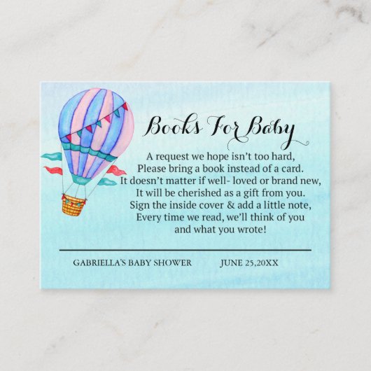 水彩画の熱気の気球の本の要求 エンクロージャーカード (正面)