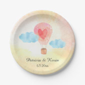 水彩画の熱気の気球の結婚式 ペーパープレート (正面)