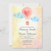 水彩画の熱気の気球の結婚式 招待状 (正面)