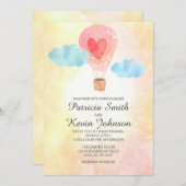 水彩画の熱気の気球の結婚式 招待状 (正面/裏面)