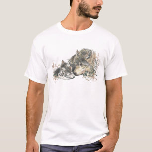 水彩画の父のオオカミ及びカブス動物の芸術 Tシャツ