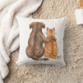 水彩画の犬と猫の友情 クッション (ブランケット)