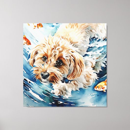 水彩画の犬の肖像画 キャンバスプリント (正面)