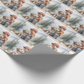 水彩画の犬を抱き締める小さな少年 ラッピングペーパー (角)