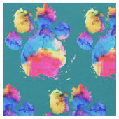 水彩画の犬カラフルの足跡 ファブリック (クローズアップ)