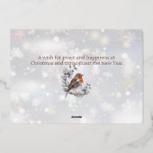 水彩画の狐と雪のカスタムクリスマス 箔シーズンカード (裏面)