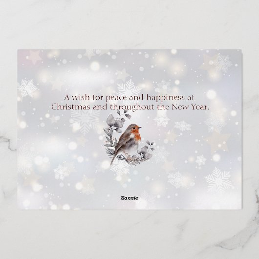 水彩画の狐と雪のカスタムクリスマス 箔シーズンカード (裏面)