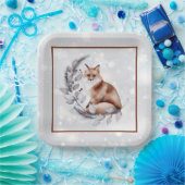 水彩画の狐と雪のホリデー ペーパープレート (パーティー)