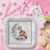 水彩画の狐と雪のホリデー ペーパープレート (パーティー)