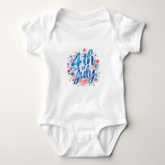 水彩画の独立記念日(7月4日)デザインTシャツ ベビーボディスーツ (正面)
