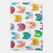 水彩画の猫および友人 キッチンタオル (縦)