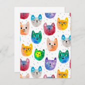 水彩画の猫および友人 サンキューカード (正面/裏面)