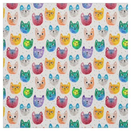 水彩画の猫および友人 ファブリック (見本)