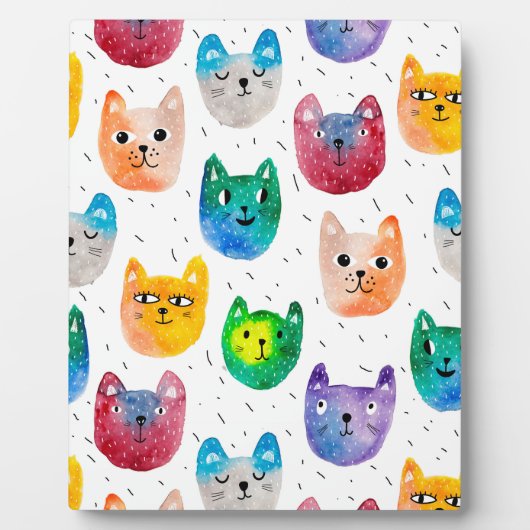水彩画の猫および友人 フォトプラーク (正面)