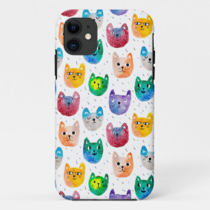 水彩画の猫および友人 iPhone 11 ケース