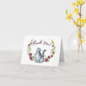 水彩画の猫および花は感謝していしています カード (黄色い花)